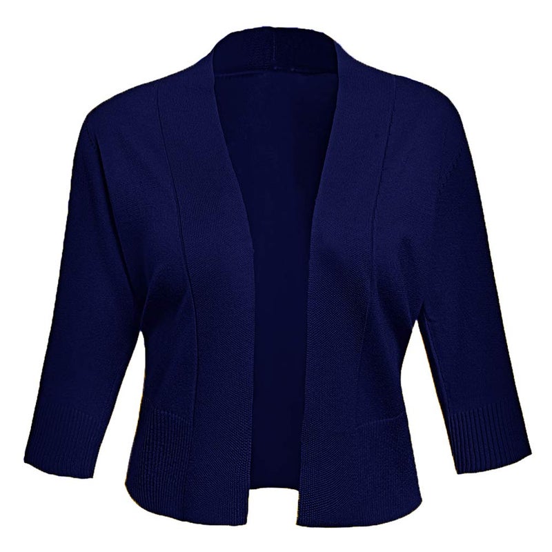 AAMILIFE Women's 3/4 Sleeve Cropped Cardigans Sweaters Jackets Open Front Short Shrugs for Dresses NavyBlue S - Image 2